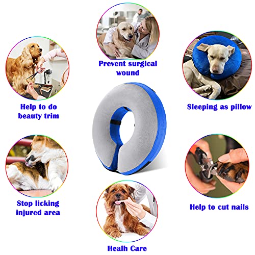 Inflatable Dog Cone Collar for Surgery Recovery - Soft, Adjustable Blow Up Donut E-Collar for Small, Medium and Large Pets, Including Cats - color: Blue-Grey, size: Small (Neck: 6"-11")