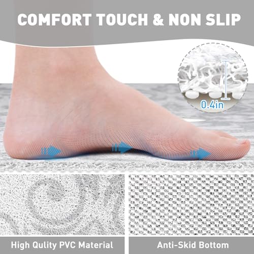 Square Shower Mat Non Slip: 24 x 24 Inch Shower Mats with Drain Hole in Middle - PVC Loofah Anti Slip Shower Floor Matt for Inside Shower - color: Geometric Line, size: 24" x 24" (Square)