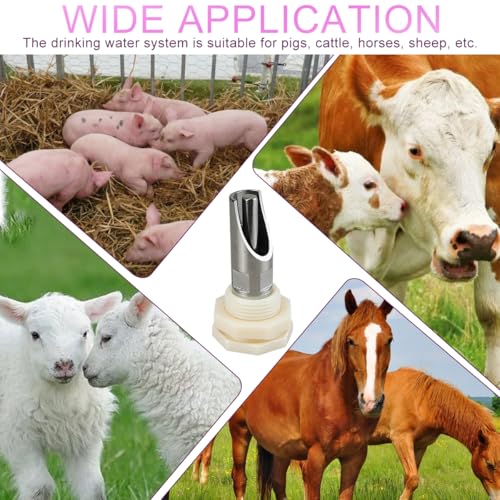 5 Pack Pig Nipple Waterer for Barrel Kit, Pig Nipple Drinkers Stainless Steel Pigs Drinker Feeder with Hardware 1/2 inch Automatic Pig Waterer System for Hog Goat Sows Piglets