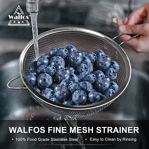 Walfos 7.8 Inch Fine Mesh Strainer, Premium Stainless Steel Colanders and Sifters, with Reinforced Frame and Sturdy Handle, Perfect for Sift, Strain, Drain and Rinse Vegetables, Pastas and Tea - style: 7.8" Large Strainer