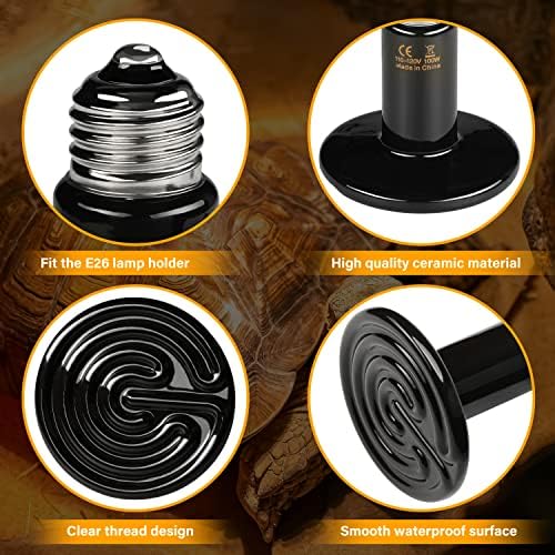 HealSmart Reptile Heat Lamp 150W 4-Pack Ceramic Heat Emitter, No Light Emitting Heat Bulbs for Amphibian Pet Brooder Coop Incubating Chicken, Lizard Bearded Dragon Turtle Snake Terrarium - size: 150 Watts, style: D-85mm (3.35") *4 Pcs