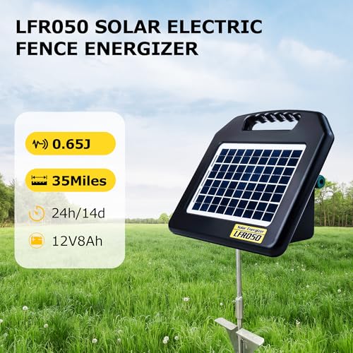 Solar Electric Fence Charger - 0.65 Joules 35 Mile Range Portable Solar Powered Electric Fence Charger, Integrated Machine for Livestock and Garden Protection - size: LFR050