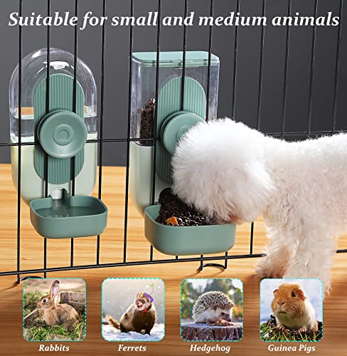 Kenond 35oz Rabbit Food Bowl,Bunny Water Dispenser,Feeders Waterer for Cage | Hanging Auto Ferret Food Water Dispenser, Auto Gravity Pet Feeder and Waterer Set, Cage Cat Food Bowl Dog Feeding Station - color: Green Waterer and Feeder C