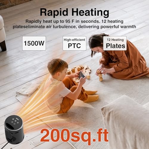 Space Heater, Portable Electric Heaters for Indoor Use with Remote | Thermostat,12H Timer, 5 Mode, Digital Display, Touch Key, 1500W Quiet PTC Ceramic Fast Safety Heat for Office, Bedroom,Desk