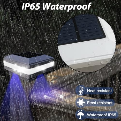 Solar Post Cap Lights 160 Lumen 52LEDs with 6500K White Lighting | Fence Post Solar Lights Fits 4x4 5x5 6x6 Wood Post, Outdoor Post Lights IP65 Waterproof, for Patio, Porch, Garden - color: White
