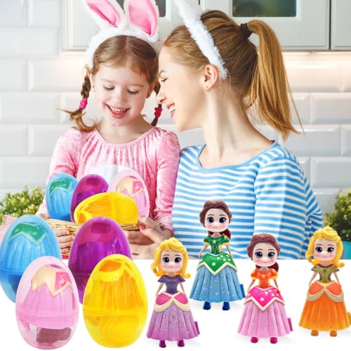 4 Pack Easter Jumbo Princess Deformation Prefilled Easter Eggs with Toys, Easter Party Favors Gift for Girls Boys, Toddlers Kids Easter Basket Stuffers Fillers, Classroom Prize for Easter Eggs Hunt - style: Princess