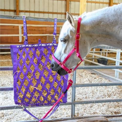 Majestic Ally Double Side Open Slow Feeder Hay Bag - Diamond Shaped Obliquely Placed Webbing (Purple) - color: Purple