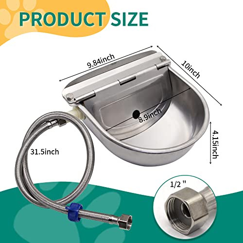 Automatic Cattle Waterer Stainless Steel Dog Water Bowl Outdoor & Indoor | Adjustable water level, Hanging With Garden Hose quick connect Mounting Screw, for sheep, ducks, pigs, horses, cows, chicken