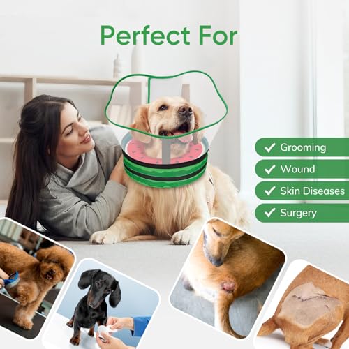 Supet Sponge Dog Cone Collar Stop Licking After Surgery, Dog Donut Collar | Adjustable Dog Recovery Collar Alternative, Detachable Shield, Soft, Comfy Cone, Neck Pillow for Large Dogs - color: Watermelon, size: XL(Neck 14"-18.5")