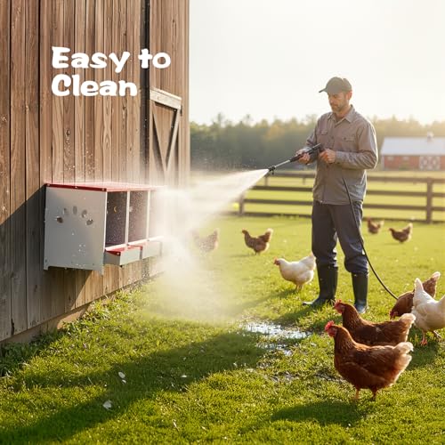 Chicken Nesting Boxes 3 Hole, Large Metal Hen Laying Box with Swing Perch | Roll Away Egg Collection, Wall Mountable with Vented Holds for Chickens Ducks Birds - size: 12.2"L x 9.9"W x 15.4"H