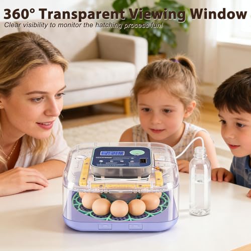 Incubators for Hatching Eggs, Smart Egg Incubator with Humidity & Temp Control and Auto Turner, 360° View Incubadora De Huevos De Gallina, Egg Candler, Incubator for Chicken Eggs, Ducks, Goose, Quail