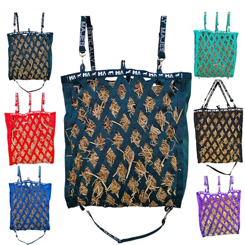 Majestic Ally Double Side Open Slow Feeder Hay Bag - Diamond shaped Obliquely Placed Webbing (Hunter Green) - color: Hunter Green