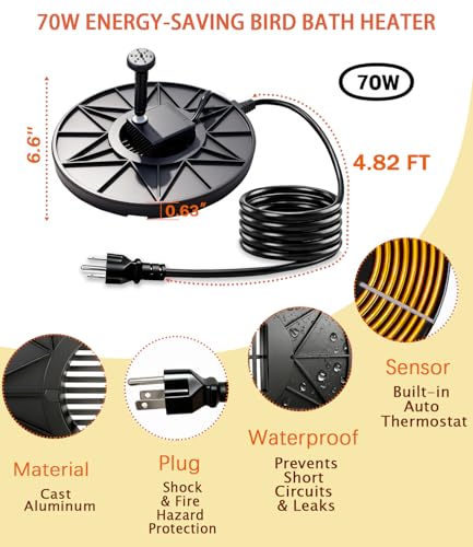 Bird Bath Heater, Utility Birdbath Water Heater Deicer Water Pump with Thermostatically Controlled, De-Icer Submergible Suitable for Birdbath Farm Livestock Drinking Outdoors in Winter - color: With Water Pump