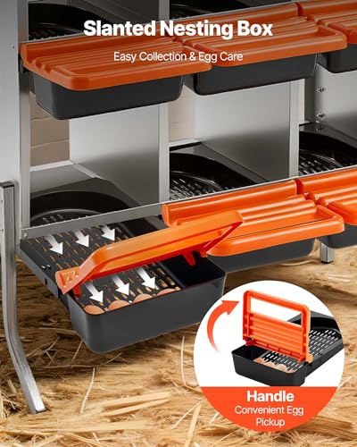 VEVOR Chicken Nesting Boxes, 6 Compartments, with Support Legs, Easy Egg Collection, Galvanized Steel and High-Strength Plastic, Roll Away Nesting Boxes for Chickens and Hens Laying Eggs, Orange - size: 31.3"L x 20.7"W x 39.0"H