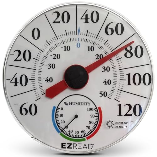 Headwind Decorative Dial Thermometer - 12.5 Inch Indoor & Outdoor Wall Thermometer – Weather Resistant Patio Dial for Garden Use - Solar by EZRead - color: Thermometer & Hygrometer