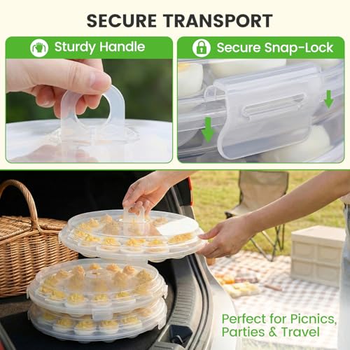 HAKSEN 3 PCS Deviled Egg Platter Carrier, Deviled Egg Containers with Lid | Eggs Holder Tray with 66 Slots for Party and Home Kitchen, Clear - style: 3PCS