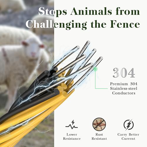 Electric Fence Wire, 5200ft 1585m, Polywire for Portable Livestock Fencing, 6 Stainless Steel Strands for Reliable Conductivity and Rust Resistance, UV Resistant - size: 5200 Feet/1585 Meters