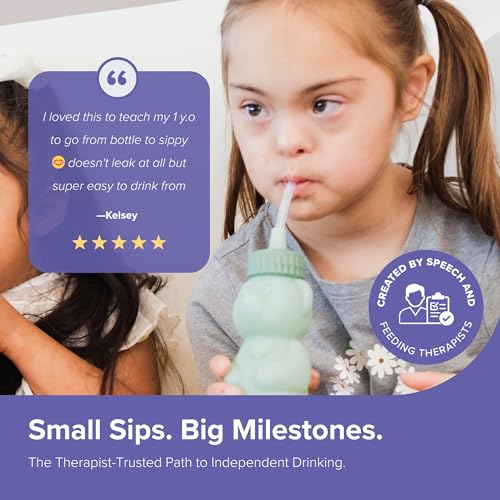TalkTools Honey Bear Silicone Straw Cup, Dishwasher Safe Baby Drinking Bottle, Premium Food-Grade Material, Honeybear Sippy Cup for Ages 4+ Months, Kids and Toddlers (Single 8oz) (Sage) - color: Sage