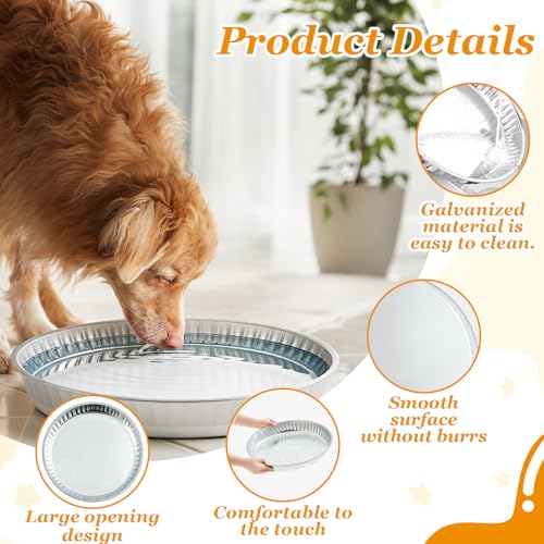 Zonon 3 Pack 3.5 Gallon Galvanized Steel Feeding Food Steel Pans 19.7 Inches Galvanized Oil Drain Pans Utility Bowl for Livestock Pet Dog Ducks Horses Feeder - size: 3.5 Gallon