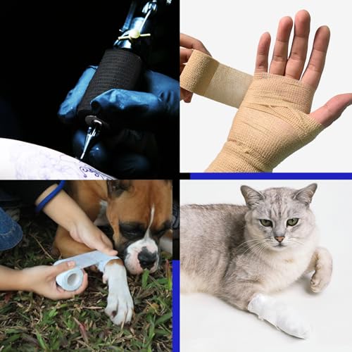RISEN Cohesive Bandage 2” x 5 Yards, 6 Rolls, Self Adherent Wrap Medical Tape, Adhesive Flexible Breathable First Aid Gauze Ideal for Stretch Athletic - color: Tan
