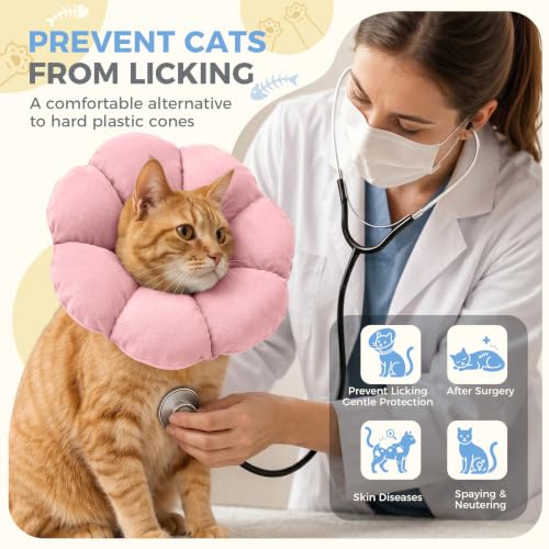 Avont Soft Cat Cone L Softpink Post-Surgery Anti-Lick Adjustable | Softpink L, Neck 9.8-13.8", Anti-Lick, Breathable, Lightweight, Soft Cotton, Adjustable Drawstring - color: Softpink, size: L (9.8" – 13.8")