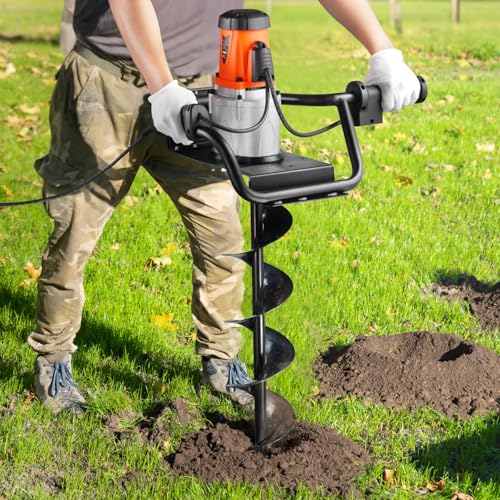 VEVOR Electric Post Hole Digger 1500W 140 RPM with 5.71 in Steel Auger Bit | for Post Hole Digging, Drilling and Tree Planting in Gardens and Yards, with 10.24 in Extension Rod for Reaching Deeper Soil