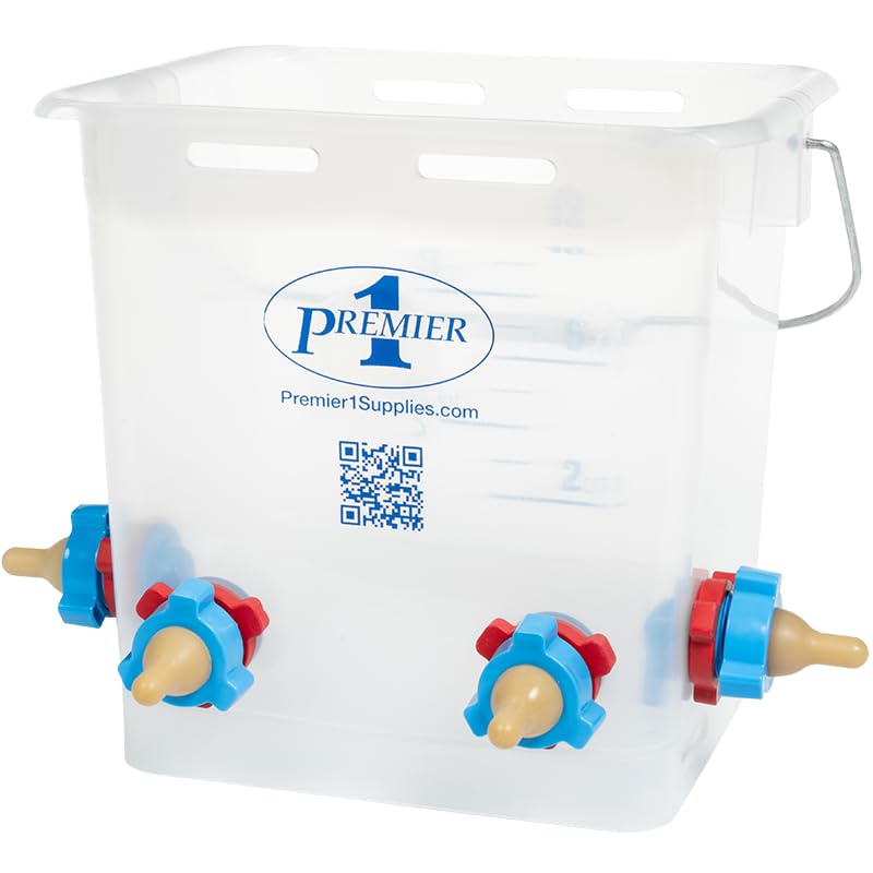 Premier 1 Lamb 'N' Goat Kid Prima Orphan Feeding Bucket – 2.5 Gal, Square | 4 nipple holes. Square, see-through bucket for easy milk monitoring & cleaning. For orphan lambs & goat kids. - size: 2.5 Gallon Square - 4 Holes