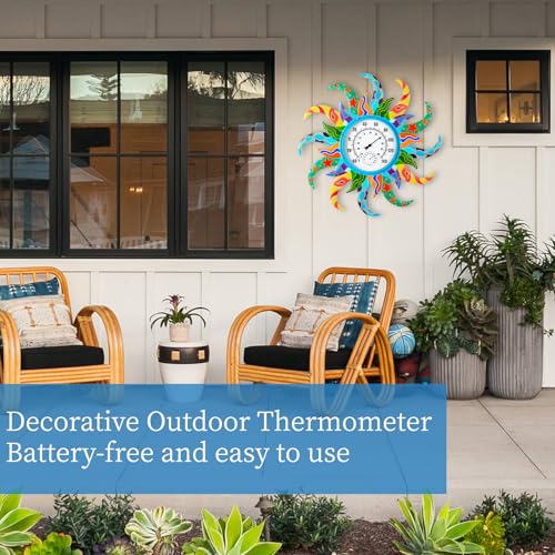 Sun Indoor Outdoor Thermometer & Hygrometer Combo, 25'' Outdoor Wall-Mounted Thermometer, No Need Battery, Easy to Read Decorative Outside Thermometer for Patio, Garden,Offices,Living Room,Kitchen