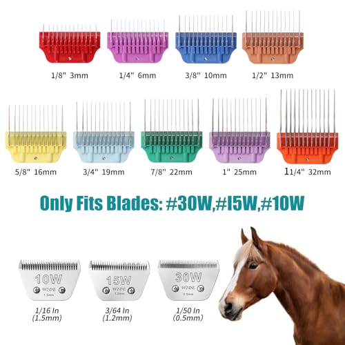 Dog Stainless Steel Wide Clipper Attachment Guard Comb Set for A5 Series | Include 10W/15W/30W Wide Clipper Blade & Dog Stainless Steel Wide Clipper Attachment Guard Comb Set(12-Piece) - color: 9 COMB+3 SILVER BLADE