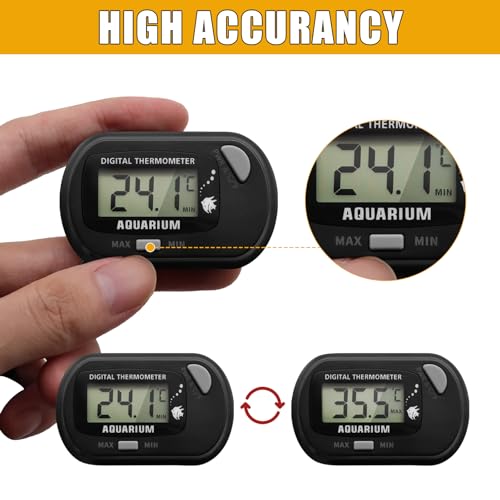 Digital Aquarium Thermometer with LCD Display MAX/MIN Memory for Fish Tank/Reptile Terrariums Water Temperature Gauge with Precision Sensor (Grey) - color: Grey