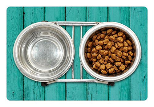 Lunarable Mint Pet Mat for Food and Water, Old Wood Rustic Oak Plank Background with Vertical Striped Vivid Woods Farm Barn Image, Non-Slip Rubber Mat for Dogs and Cats, 18" X 12", Green - color: Green