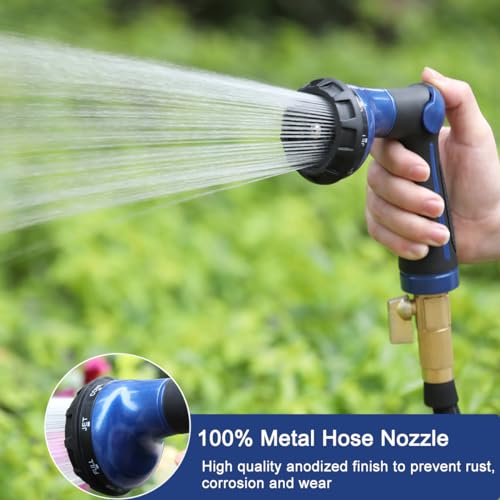 FANHAO Heavy Duty Garden Hose Nozzle, Metal Hose Sprayer Easy Thumb Control | 8 Spray Patterns, Rustproof Water Nozzle, Non-Slip Ergonomic Grip, Elder & Child Friendly for Garden, Car & Pet, Blue - color: Blue