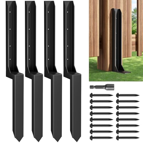 Fence Post Repair Kit，(One-Piece 33.7",4 pcs) | Heavy Duty Steel Fence Post Anchor Ground Spike ，Quick Fix Broken/Leaning Wood Posts with，and Fixed Fence Posts - size: One-Piece (33.7")