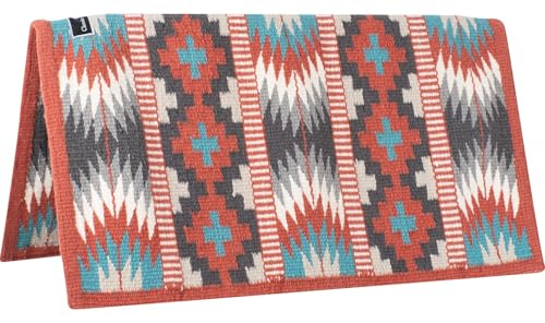 Classic Equine Woven Wool 34x38 Saddle Blanket - color: Tabasco/Turquoisce