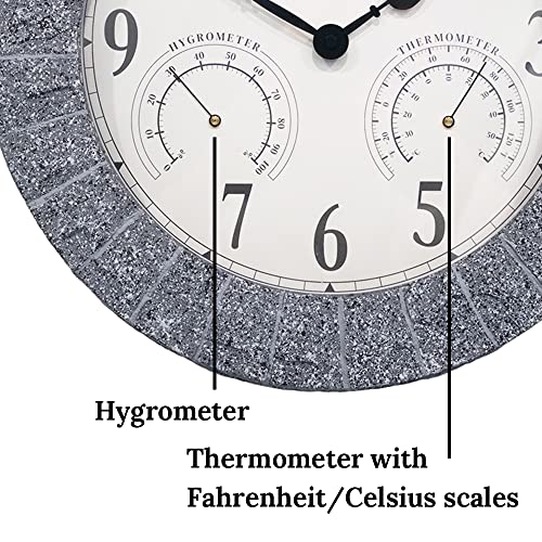 Sandstone Outdoor Clock | Weather Station with Thermometer & Hygrometer, 14", Gray Sandstone Finish, Outdoor Wall Décor