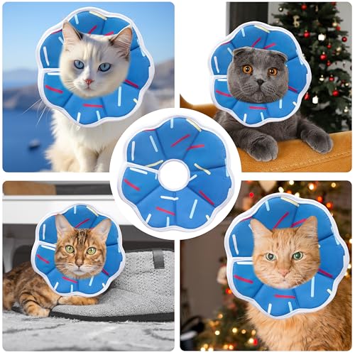 Soft Adjustable Cat Cone Collar, Comfortable Cat Recovery Collar - color: Blue Stripe, size: Large