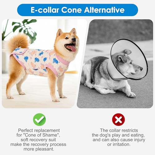 cyeollo Recovery Suit for Dogs Cats Surgery Suit Female Spay Soft Breathable Pet Onesie Bodysuit Male Dog Neuter, Small Dogs Surgical Recovery Shirt, Dinosaur, XS - color: 6# White Dinosaur, size: X-Small (Back: 9"-11")