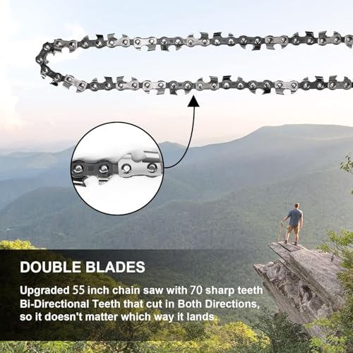 Premium 55 Inch High Limb Rope Saw with Two Ropes,70 Sharp Teeth Blades on Both Sides-Best Folding Pocket Chain Saw for Camping,Field Survival Gear,Hunting.