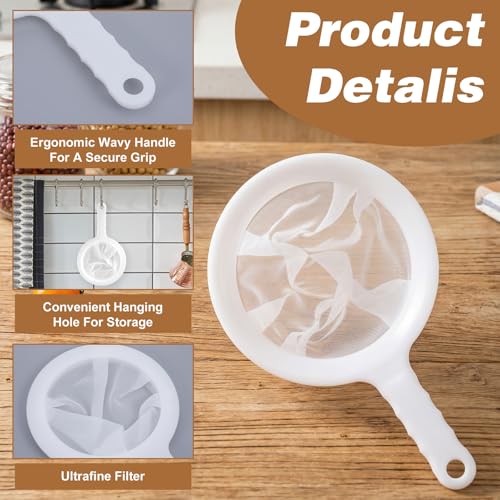 2 PCS Ultra Fine Mesh Strainer, 120 Mesh Plastic Strainer with Handle, Nylon Strainers Fine Meshes, Kitchen Strainer for Juicing with Handle for Coffee Soy Milk Juice Tea