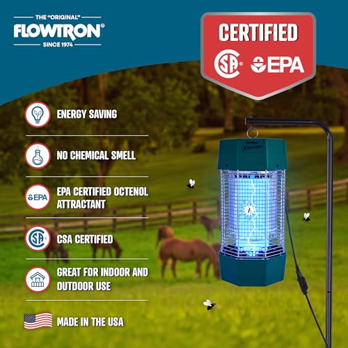 Flowtron Bug Zapper, 2 Acres Outdoor, 120W UV, 5600V, Octenol, Made in USA | Bug zapper for farms, commercial spaces, and large yards - UV and octenol kill mosquitoes, flies, and gnats - CSA certified