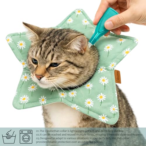 2 Pack Star Soft Cat Cone, Adjustable Floral Recovery Collar for Cats & Kittens, Comfortable Elizabethan E-Collar for After Surgery & Wound Healing（S） - size: S