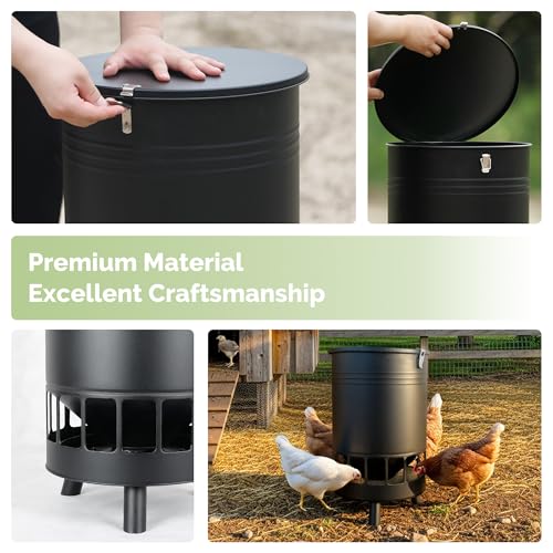 Solution4Patio 50LB No-Waste Chicken Feeder, Large Capacity Gravity Dispenser with Spill Control & 16 Feeding Ports Poultry Feeder for Outdoors & Hen Coop (Black) - color: Black