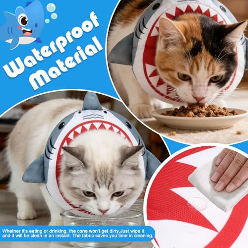 Cat Cone Collar Soft, Cat Recovery E Collar After Surgery to Stop Licking, Adjustable Waterproof Neck Elizabethan Pet Kitten Puppy Donut Pillow for Cats Wound Healing, Shark - color: Shark, size: Small(5-9.5in)