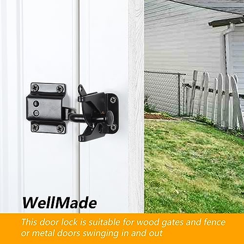 WellMade Self Locking Gate Latch Automatic Gravity Lever Door Lock for Wooden Fences, Heavy Duty Metal Gates, Vinyl Fence, Secure Pool, Garden Outdoor gate, Black with Screws