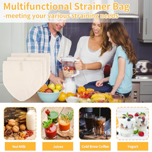 3 Pcs 14"x14" Nut Milk Bag, Cheesecloth Cheese Cloth Bag for Straining | Natural Unbleached Cotton Reusable Strainer Bag for Oat Almond Milk, Cheese Making, Yogurt, Juice, Cold Brew Coffee, Beer Tea - size: 14x14 Inch