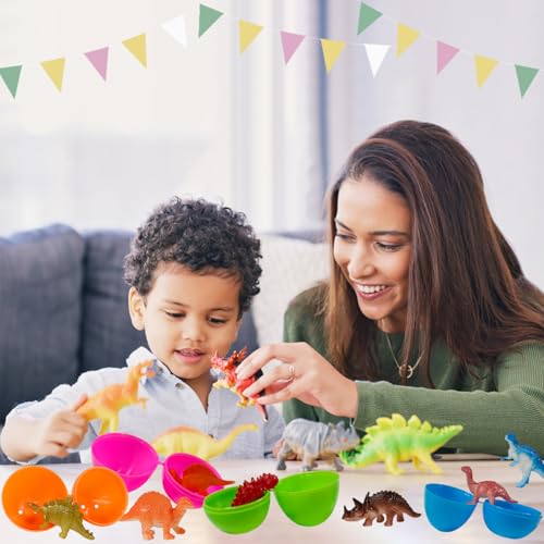 BAINFE 24Pack Easter Eggs with Dinosaur Toys Easter Basket Stuffers Easter Party Favors for Kids Easter Egg Hunt Filler Classroom Prizes