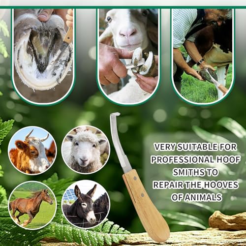 2PCS Stainless Steel Double Edged Hoof Knive with Wooden Handle, Stainless Steel Blade Suitable Hoof Knife for Horses The Toes of Horses, Cows, and Sheep, Repair Knives for Hoof Maintenance