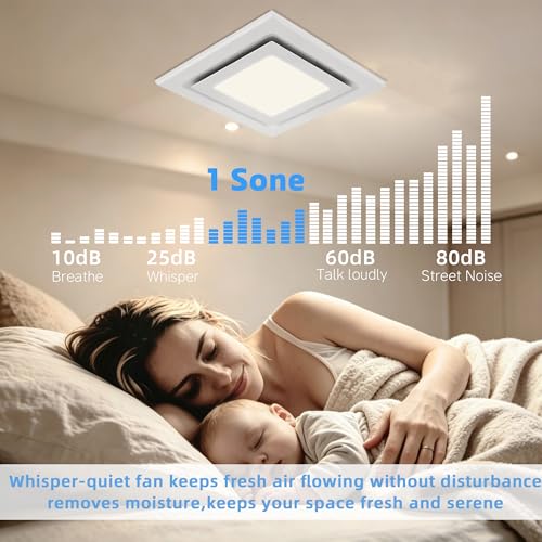 8 * 8" Bathroom Exhaust Fan with Led Lights, 125 CFM Whisper 1.0 sone, 8"x8" Opening, 9.3" Housing Ceiling Vent, Extractor for Ventilation, Garage, Basement, Kitchen - size: 8“ openning with Led