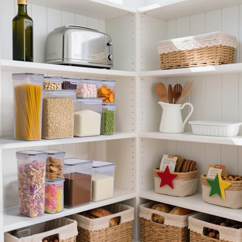 ComSaf Airtight Food Storage Containers with Lids 7size 11Pack, Stackable | Plastic Canister, Flour Sugar Cereal Pasta Rice Oats Coffee Snacks Dry Food, Pantry Kitchen, Label & Scoop, BPA-free, Clear - size: 7 Size-Rectangle