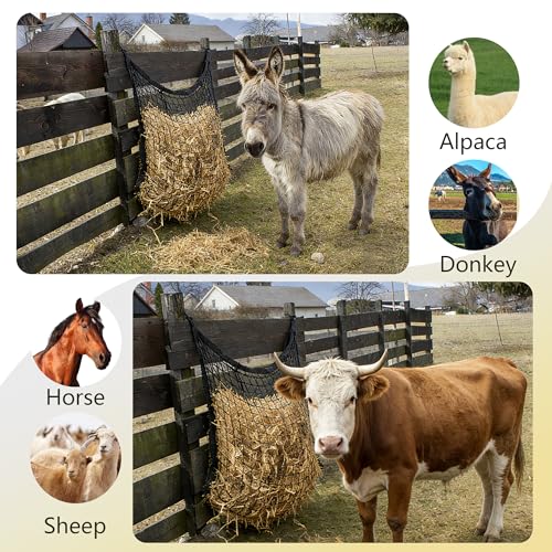2 Pcs 31x28in Slow Feed Hay Nets for Horses Hanging Hay Bag Black | Large Capacity,All-Day Feeding Hay Feeder for Goats Sheep Donkey & Trailer,Durable Mesh Design
